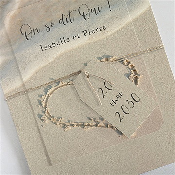 Faire-part mariage dans le sable superposition - Détail du faire-part