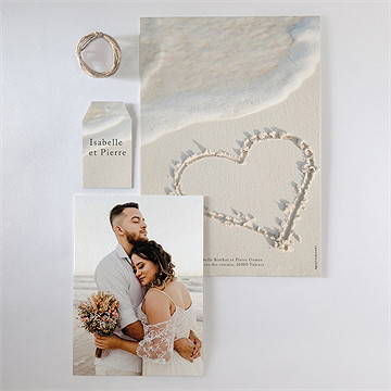 Faire-part mariage dans le sable superposition - Vue d'ensemble verso