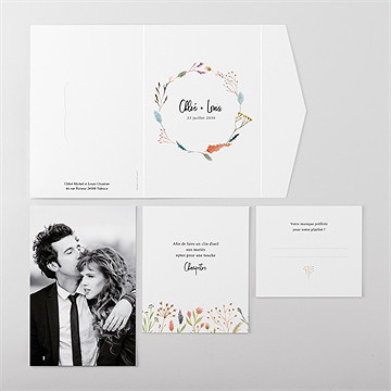 Faire-part mariage art champêtre pocketfold - Vue ensemble extérieur