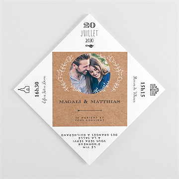 Faire-part mariage kraft vintage origami - Intérieur de la cocotte pliée