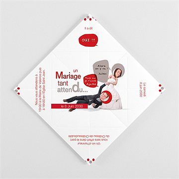 Faire-part mariage humour original cocotte - Intérieur de la cocotte repliée