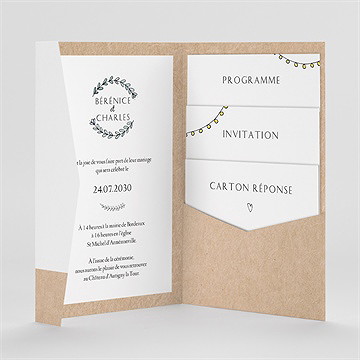 Faire-part mariage avec programme pocketfold - Intérieur du faire-part
