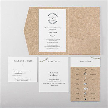 Faire-part mariage avec programme pocketfold - Vue d'ensemble intérieur