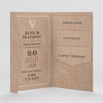 Faire-part mariage kraft en folie pocketfold - Intérieur du faire-part