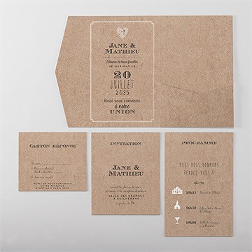 Faire-part mariage kraft en folie pocketfold - Vue d'ensemble d'intérieur