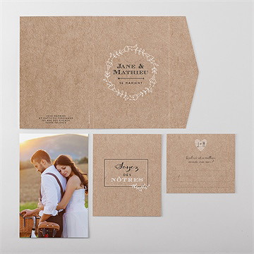 Faire-part mariage kraft en folie pocketfold - vue d'ensemble d'extérieur