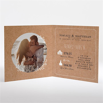 Faire-part mariage kraft vintage plié - Intérieur du faire-part