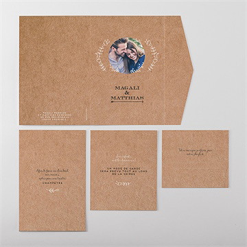 Faire-part mariage kraft vintage pocketfold - Vue ensemble extérieur