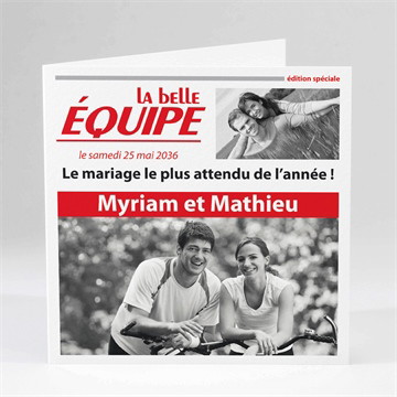 Faire-part mariage la belle equipe plié