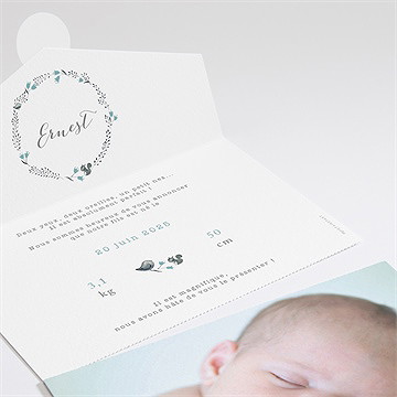 Faire-part naissance dans sa couronne enveloppe - Intérieur du faire-part