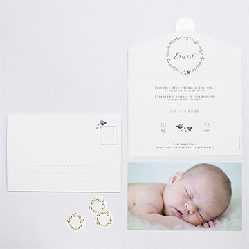 Faire-part naissance dans sa couronne enveloppe - Vue d'ensemble