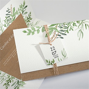 Faire-part mariage feuillage d'été pochette