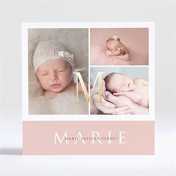 Faire-part naissance 3 photos de princesse dorure