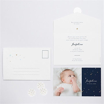 Faire-part naissance neige étoilée enveloppe - vue d'ensemble