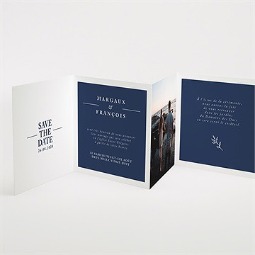 Faire-part mariage bleu romantique accordéon - Intérieur du faire-part