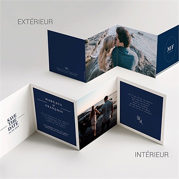 Faire-part mariage bleu romantique accordéon - Vue d'ensemble