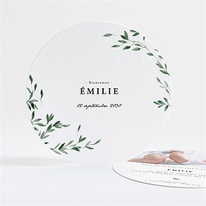 Faire-part naissance coins champêtres rond