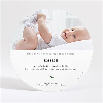 Faire-part naissance coins champêtres rond - Dos du faire-part