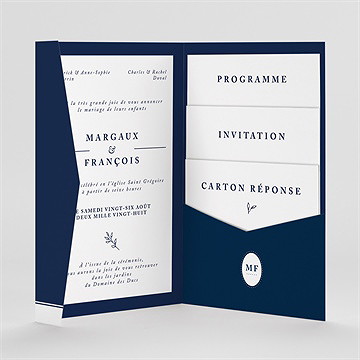 Faire-part mariage bleu romantique pocketfold - Intérieur du faire-part