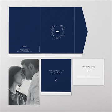 Faire-part mariage bleu romantique pocketfold - Vue ensemble extérieur