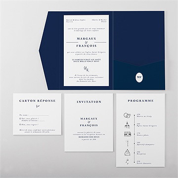 Faire-part mariage bleu romantique pocketfold - Vue d'ensemble intérieur