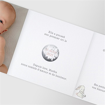 Faire-part naissance tendre lapin accordéon - Détail du faire-part