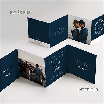 Faire-part mariage bleu minéral accordéon - Vue d'ensemble