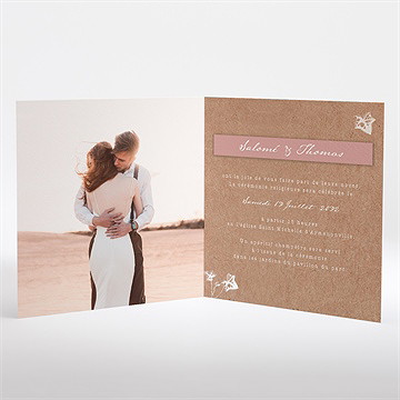 Faire-part mariage lierre grimpant carré plié - Intérieur du faire-part