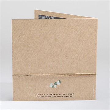 Faire-part mariage eucalyptus carré plié - Dos du faire-part