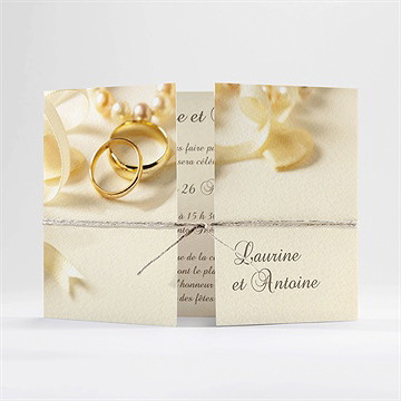 Faire-part mariage alliances fond crème 2 volets