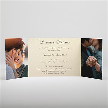 Faire-part mariage alliances fond crème 2 volets - Intérieur du faire-part