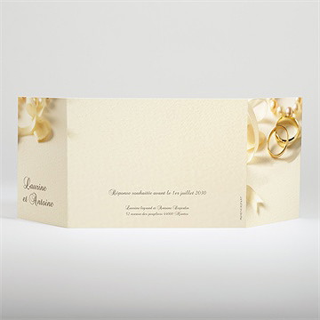 Faire-part mariage alliances fond crème 2 volets - Dos du faire-part