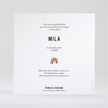 Faire-part naissance arc en ciel dorure - Dos du faire-part