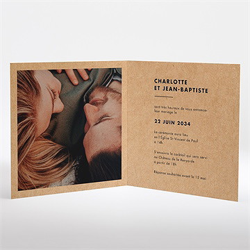 Faire-part mariage so kraft carré plié - Intérieur du faire-part