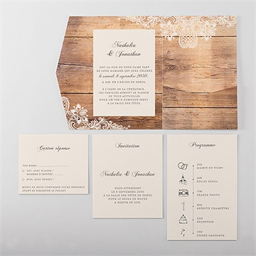 Faire-part mariage boisé pocketfold - Vue d'ensemble intérieur
