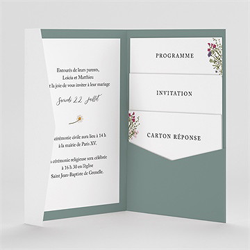 Faire-part mariage gravure champêtre pocketfold - Intérieur du faire-part