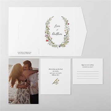Faire-part mariage gravure champêtre pocketfold - Vue ensemble extérieur