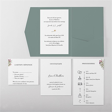 Faire-part mariage gravure champêtre pocketfold - Vue d'ensemble intérieur