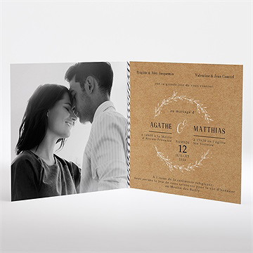 Faire-part mariage kraft champêtre carré plié - Intérieur du faire-part