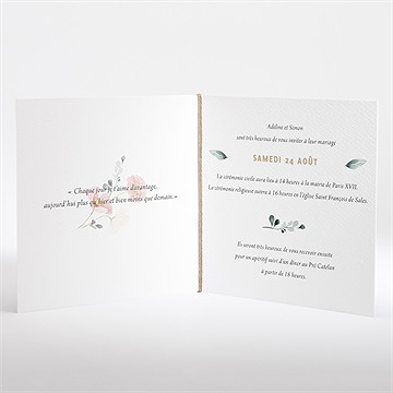 Faire-part mariage champêtre et poésie carré plié - Intérieur du faire-part