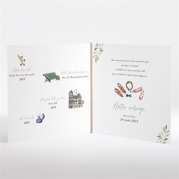 Faire-part mariage le fil de notre histoire plié - Intérieur du faire-part