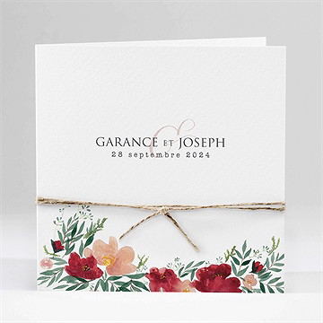 Faire-part mariage jolis coquelicots carré plié