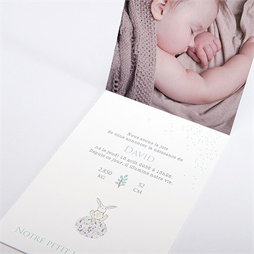 Faire-part naissance lapinou pli décalé - Intérieur du faire-part