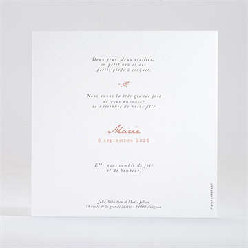 Faire-part naissance végétation copper dorure - Dos du faire-part