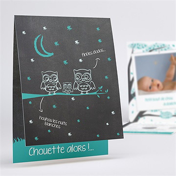 Faire-part naissance chouette alors carte pliée
