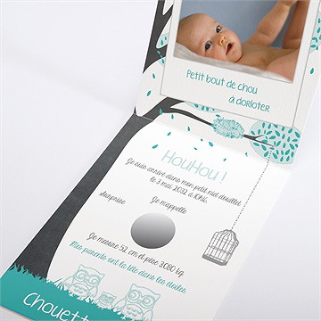 Faire-part naissance chouette alors carte pliée - Intérieur du faire-part non gratté