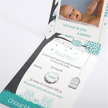 Faire-part naissance chouette alors carte pliée - Intérieur du faire-part gratté