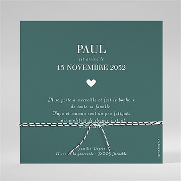 Faire-part naissance menthe carré - Dos de la carte