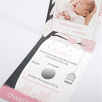 Faire-part naissance elle est si chouette! plié - Intérieur du faire-part non gratté