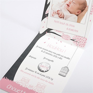 Faire-part naissance elle est si chouette! plié - Intérieur du faire-part gratté